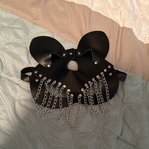 Black Leather Chain-Embellished Mask